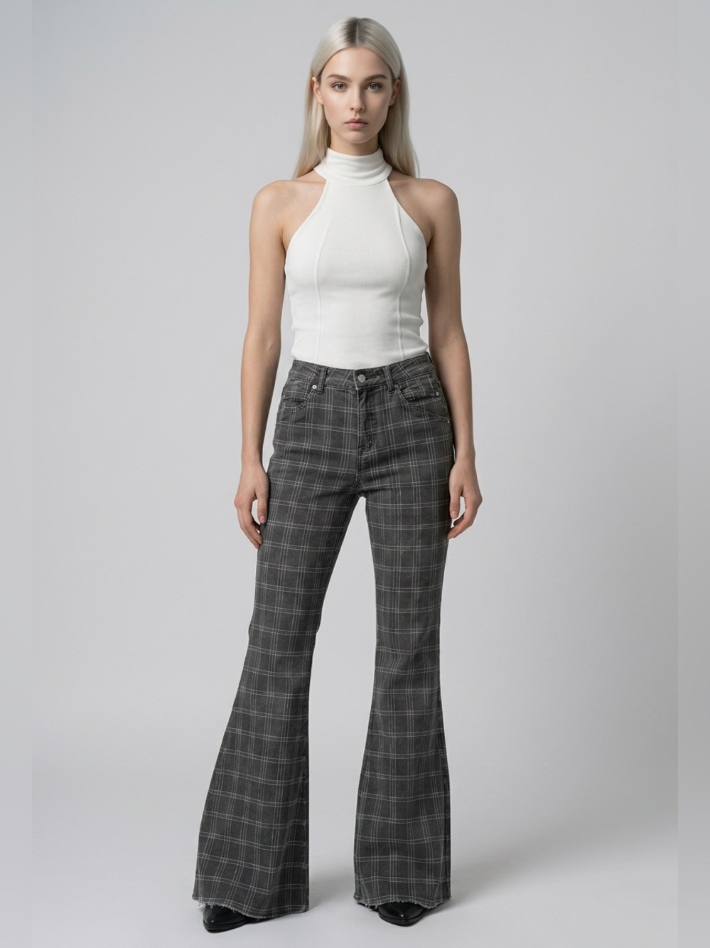 Altar'd State Black Plaid Jeans with White Windowpane - Picture 1 of 9